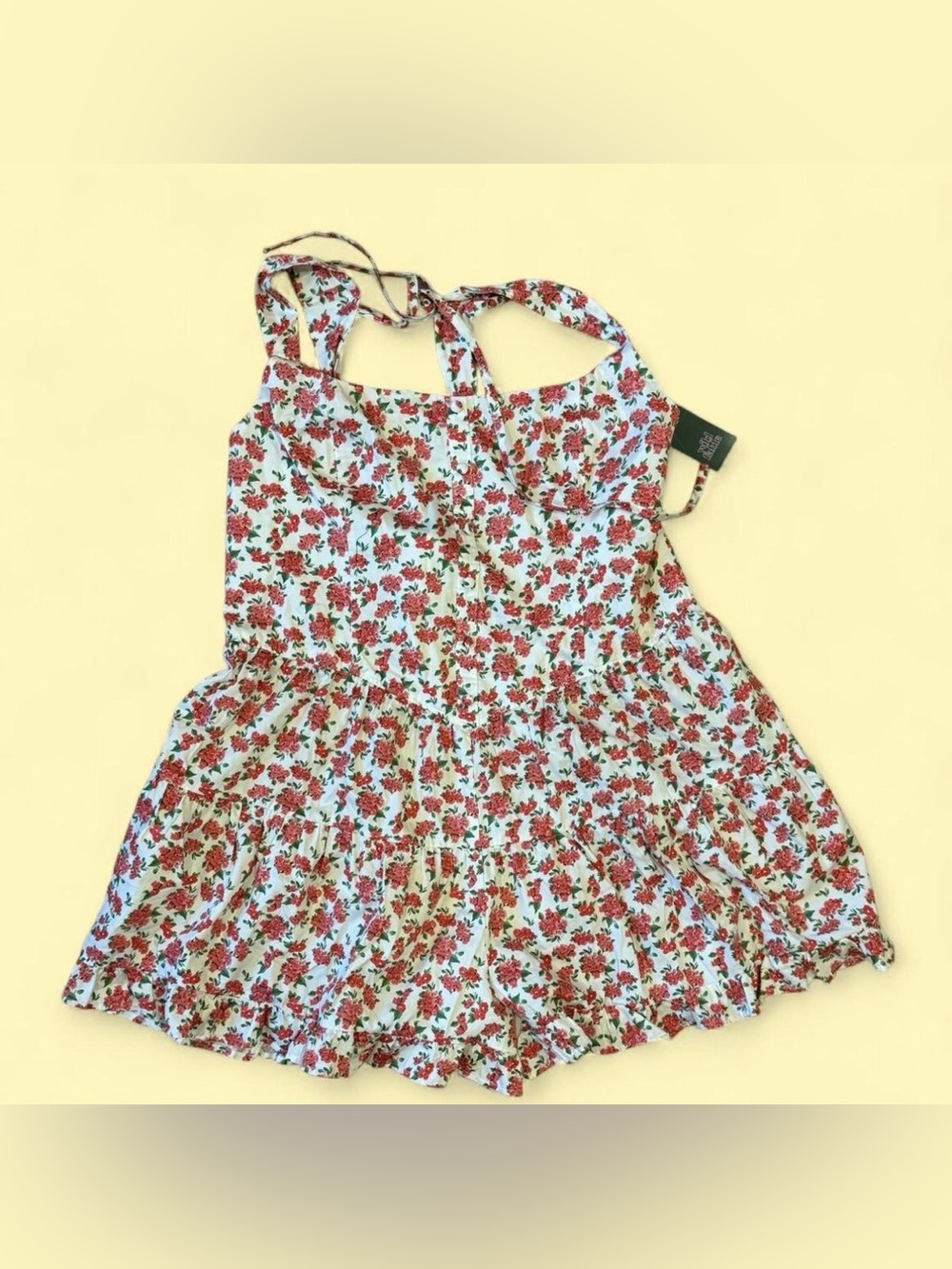 NWT White Romper Red Floral Print